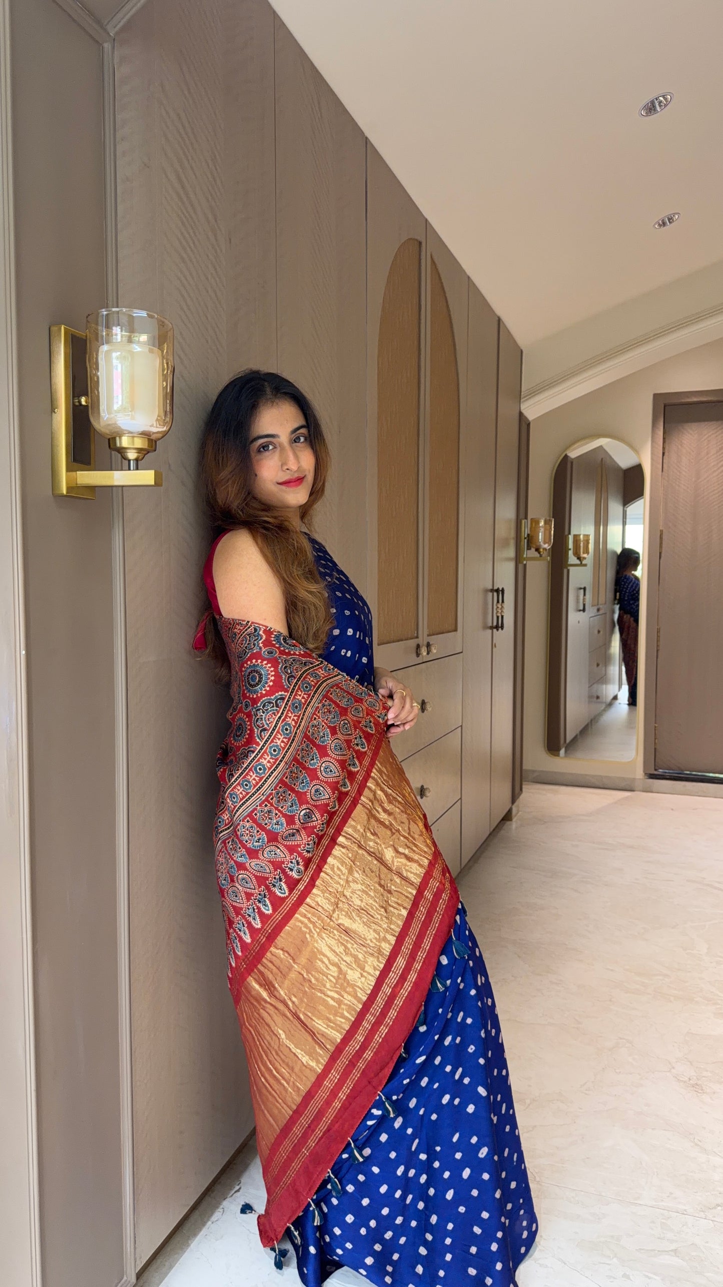 Bandhani x Ajrakh Handcrafted Saree