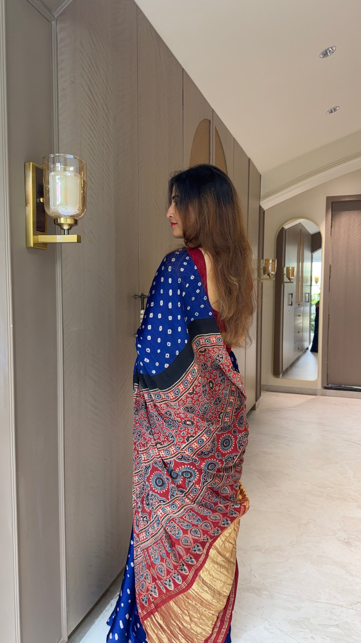 Bandhani x Ajrakh Handcrafted Saree
