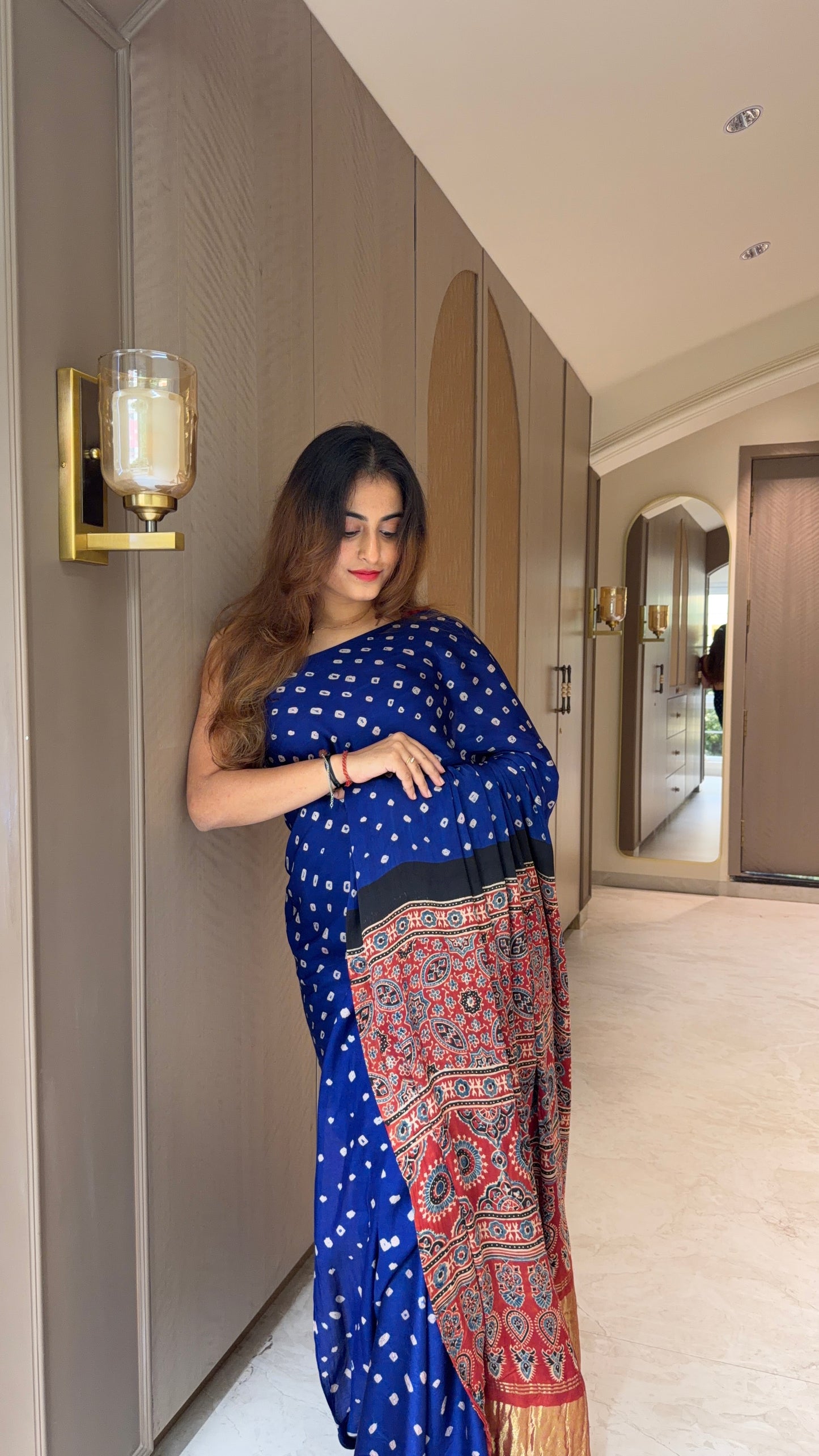 Bandhani x Ajrakh Handcrafted Saree