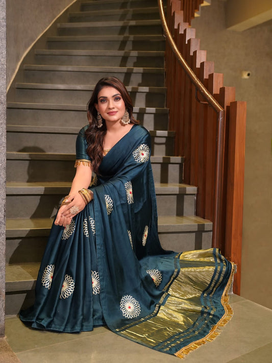 Modal Silk Saree with Handcrafted Gota Patti Floral Work