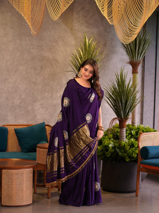 Modal Silk Saree with Handcrafted Gota Patti Floral Work