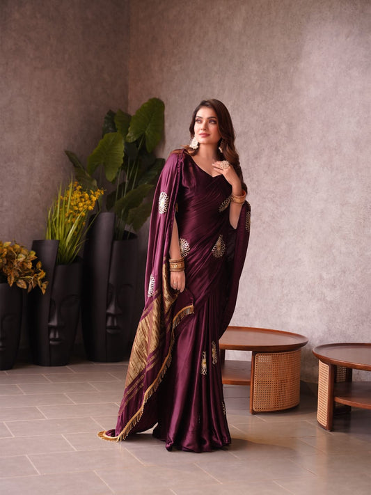 Modal Silk Saree with Handcrafted Gota Patti Floral Work