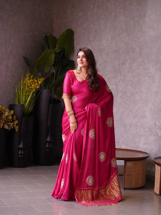 Modal Silk Saree with Handcrafted Gota Patti Floral Work