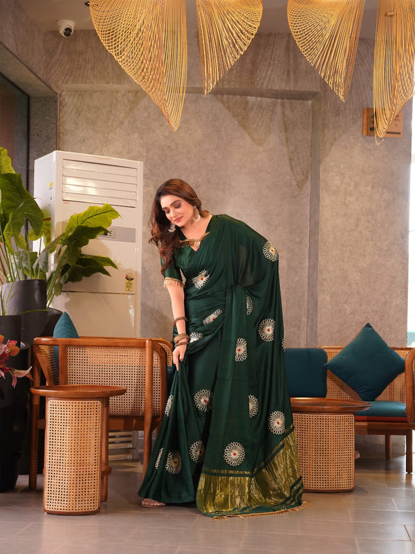 Emerald Modal Silk Saree with Handcrafted Gota Patti Floral Work