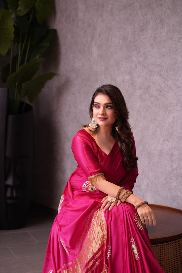 Modal Silk Saree with Handcrafted Gota Patti Floral Work