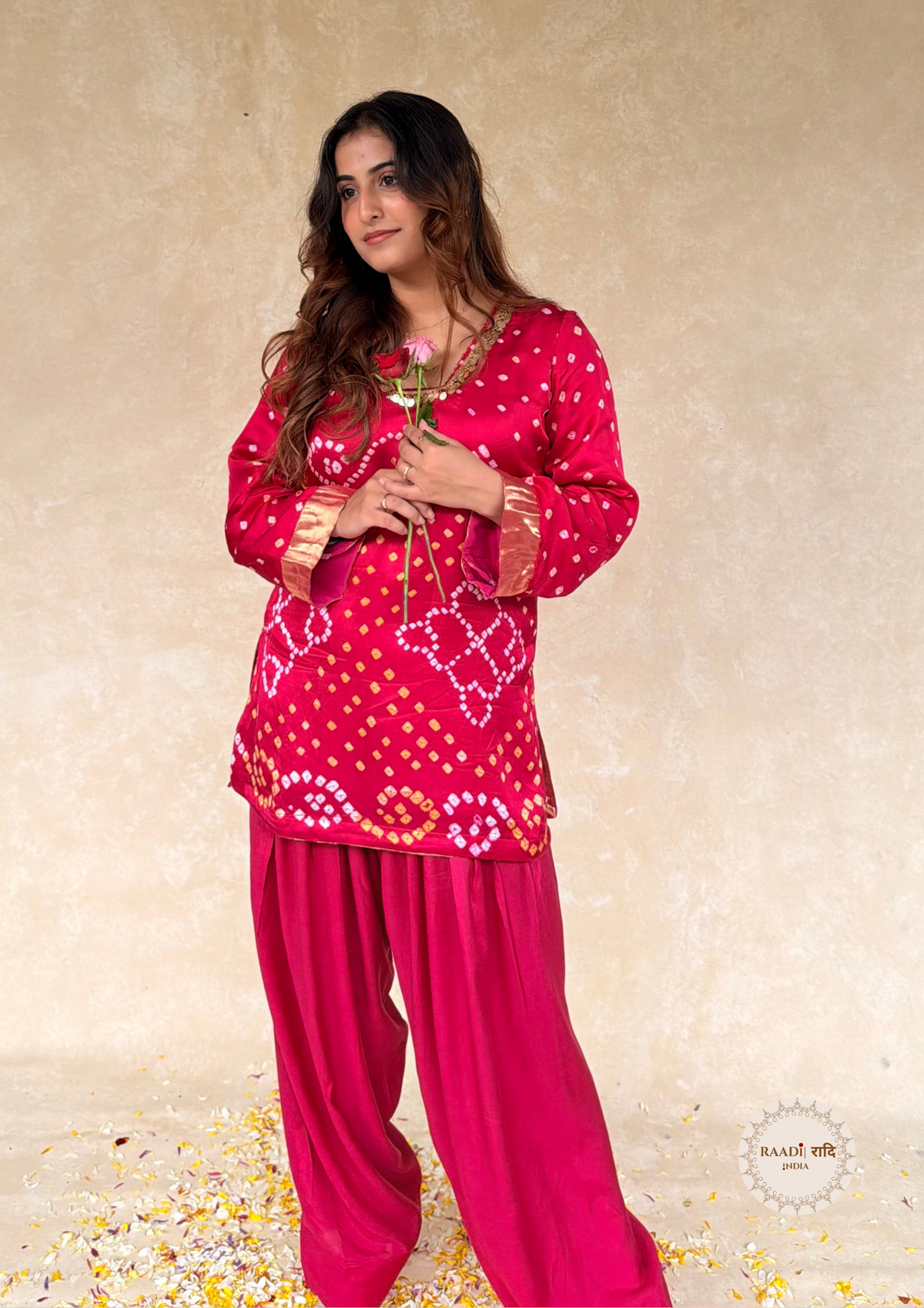 Rani Pink Gajji Silk Handcrafted Bandhani Farshi Salwar Set