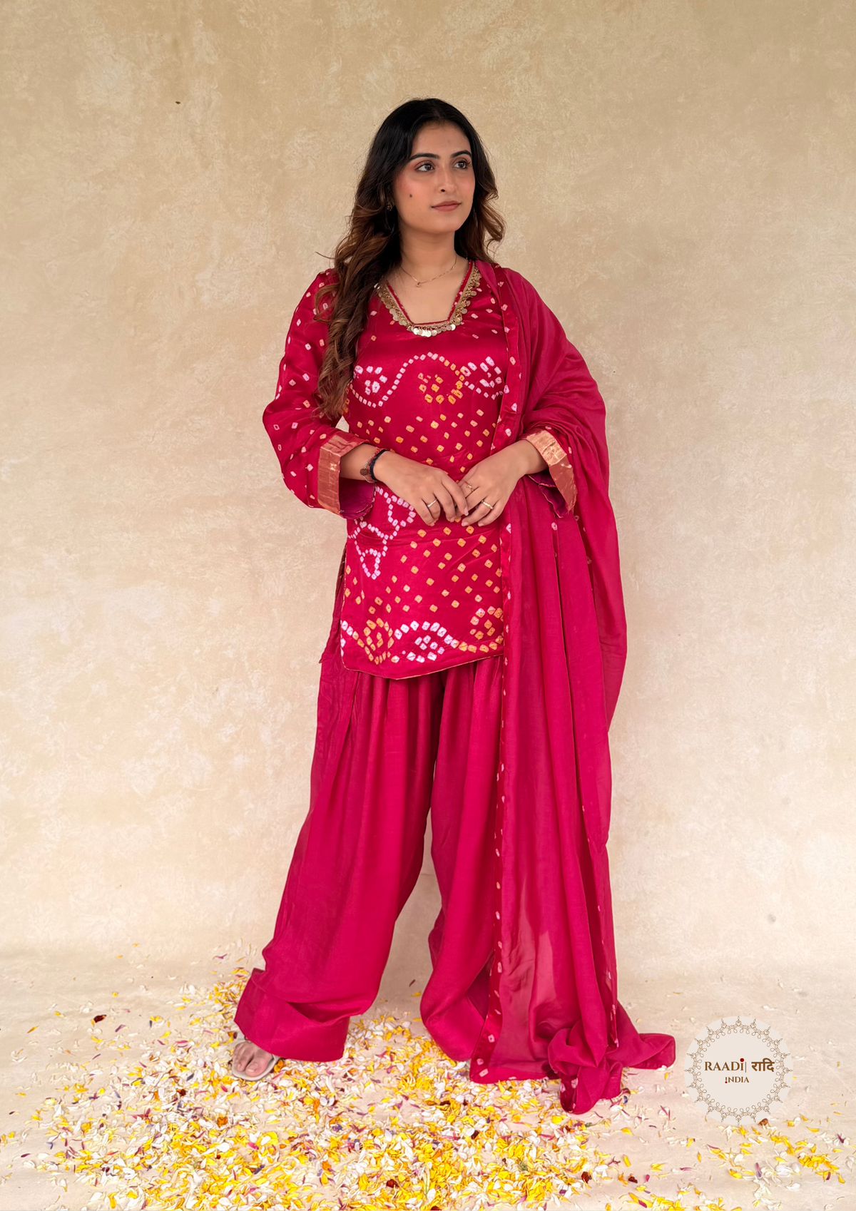 Rani Pink Gajji Silk Handcrafted Bandhani Farshi Salwar Set